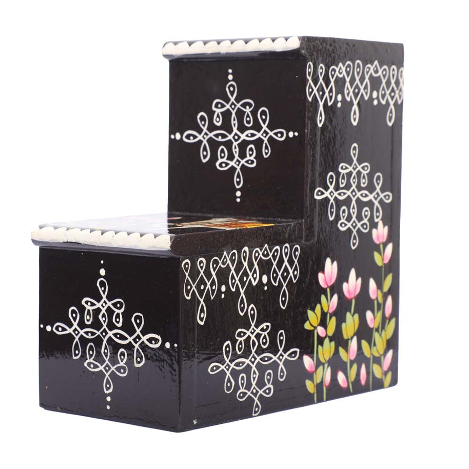 Rangoli Design Wooden Display Steps for Home Decor