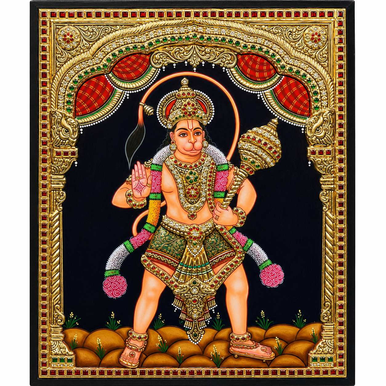Embossed Hanuman Tanjore Painting with 22K Gold Foil – Traditional