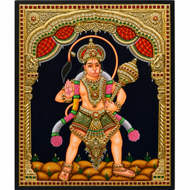 Embossed Hanuman Tanjore Painting with 22K Gold Foil – Traditional