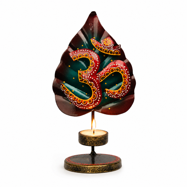 Handcrafted Om Leaf Tealight Candle Holder