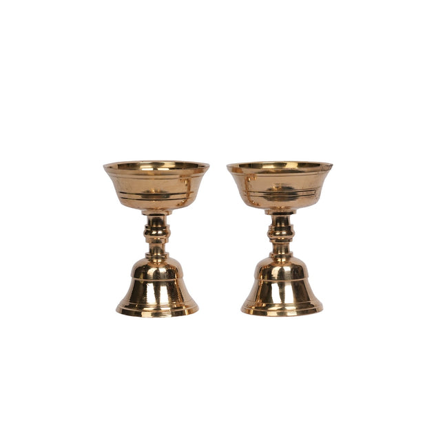 Brass Akanda Jyothi Diya Set of 2 | Traditional Pooja Diya – 3.5" Height