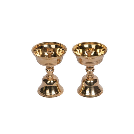 Brass Akanda Jyothi Diya Set of 2 | Traditional Pooja Diya – 3.5" Height