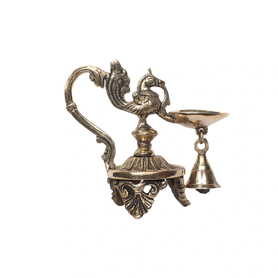 Brass Bird Deepak With Handle
