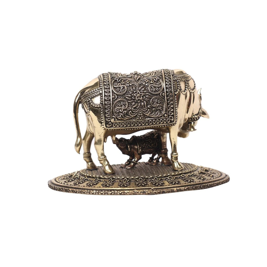 Brass Cow And Calf Idol