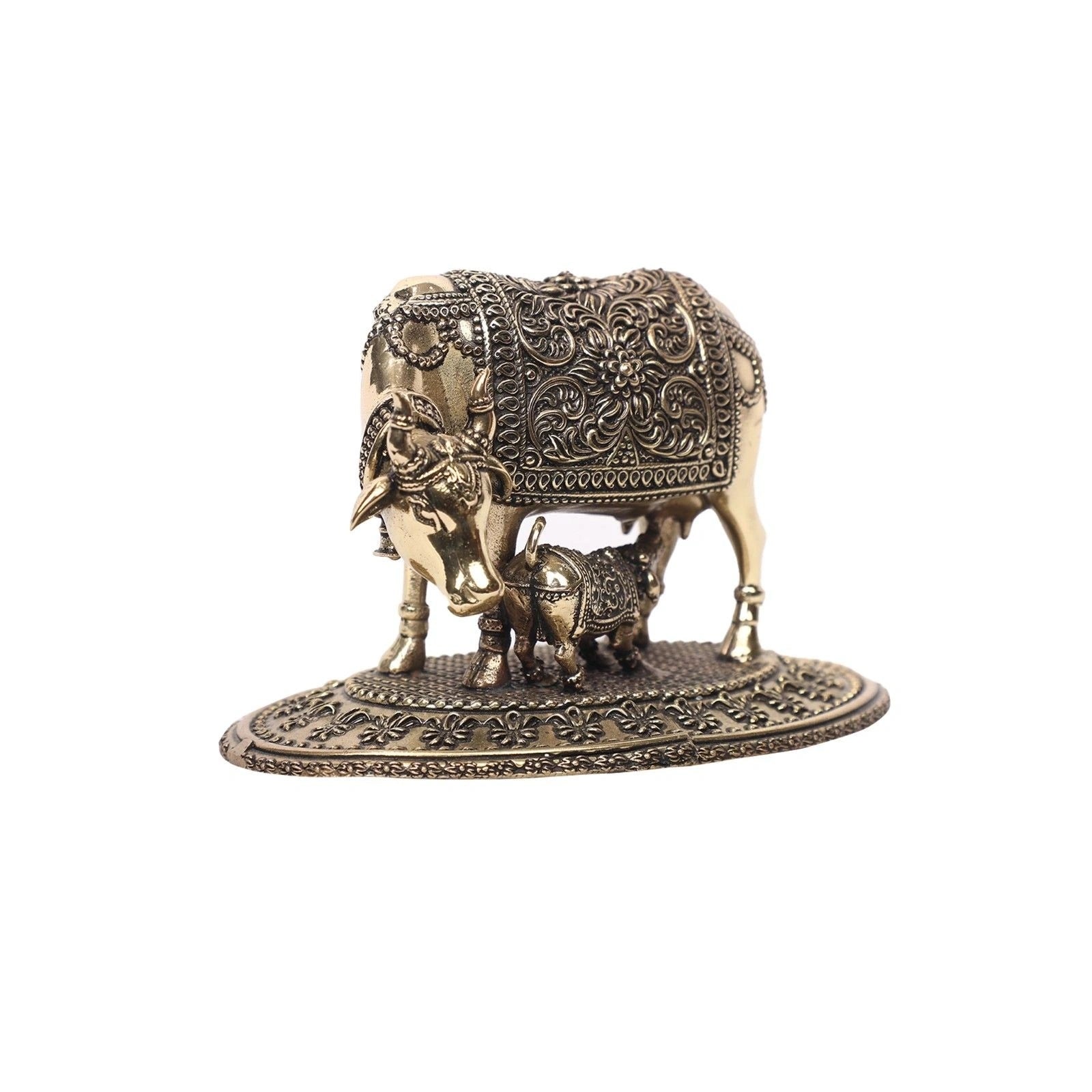 Brass Cow And Calf Idol