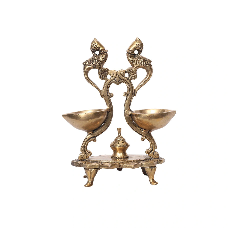 Brass Double Parrot Lamp