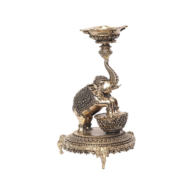 Brass Elephant Diya | Traditional Pooja Diya – 6" Height