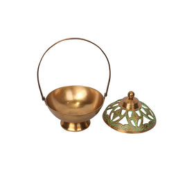 Traditional Brass Tea Light Lantern with Green Enamel Work