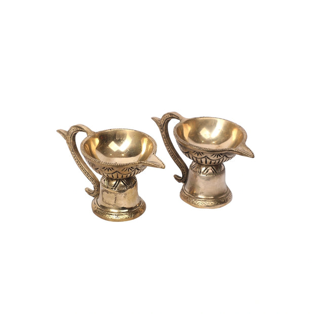 Brass Handle Diya Set of 2 | Traditional Pooja Diya – 2.5" Height