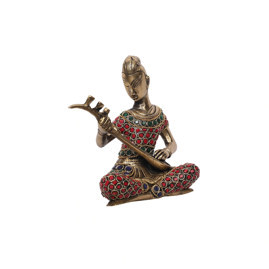 Brass Musical Man With Stone Work