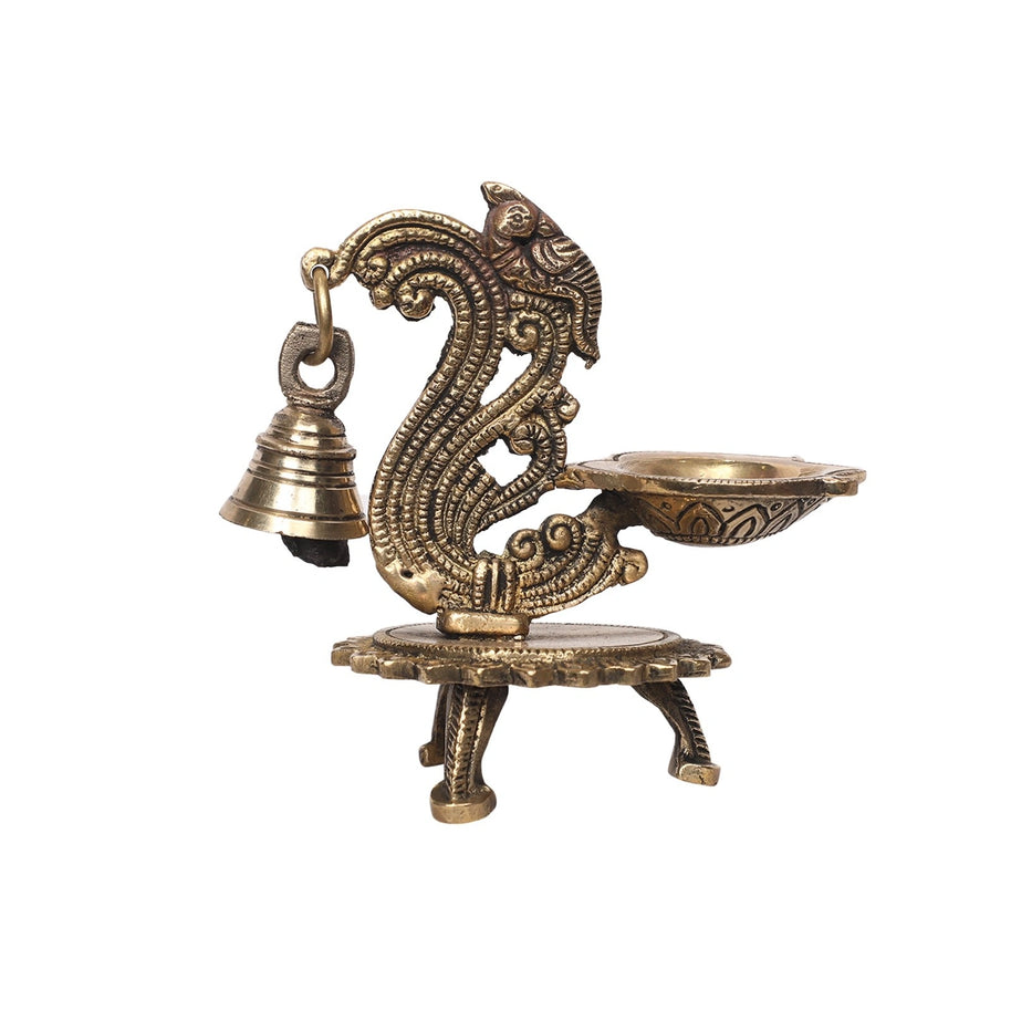 Brass Parrot Deepak With Bell