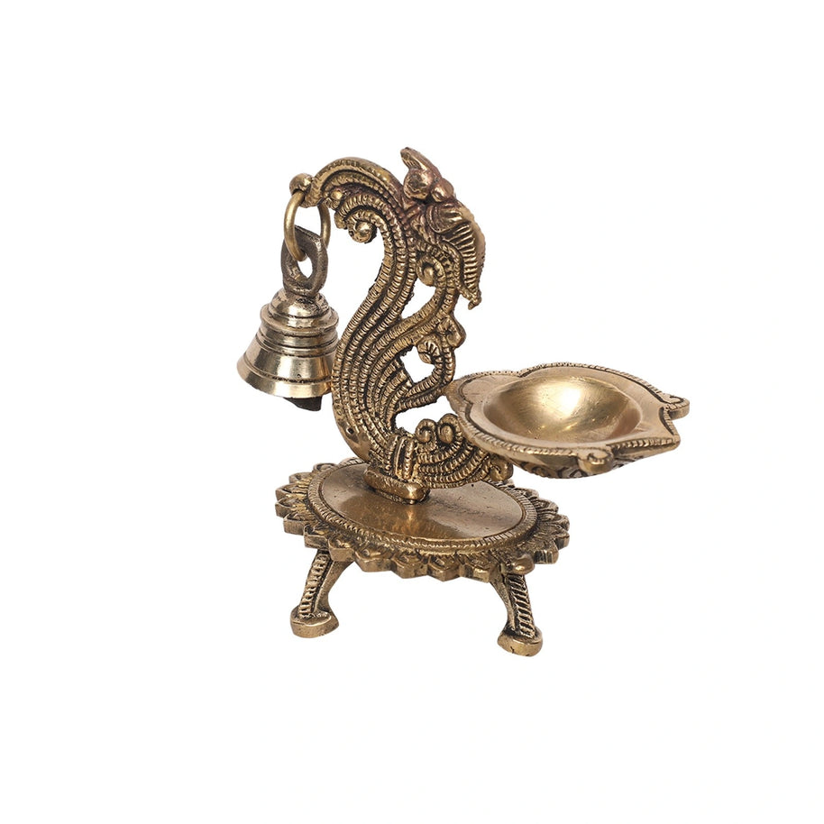 Brass Parrot Deepak With Bell