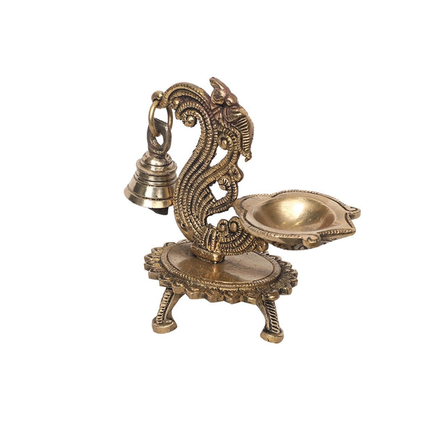 Brass Parrot Diya with Bell | Traditional Pooja  Diya – 4.5" Height
