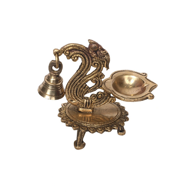 Brass Parrot Diya with Bell | Traditional Pooja  Diya – 4.5" Height