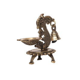 Brass Parrot Deepak With Bell