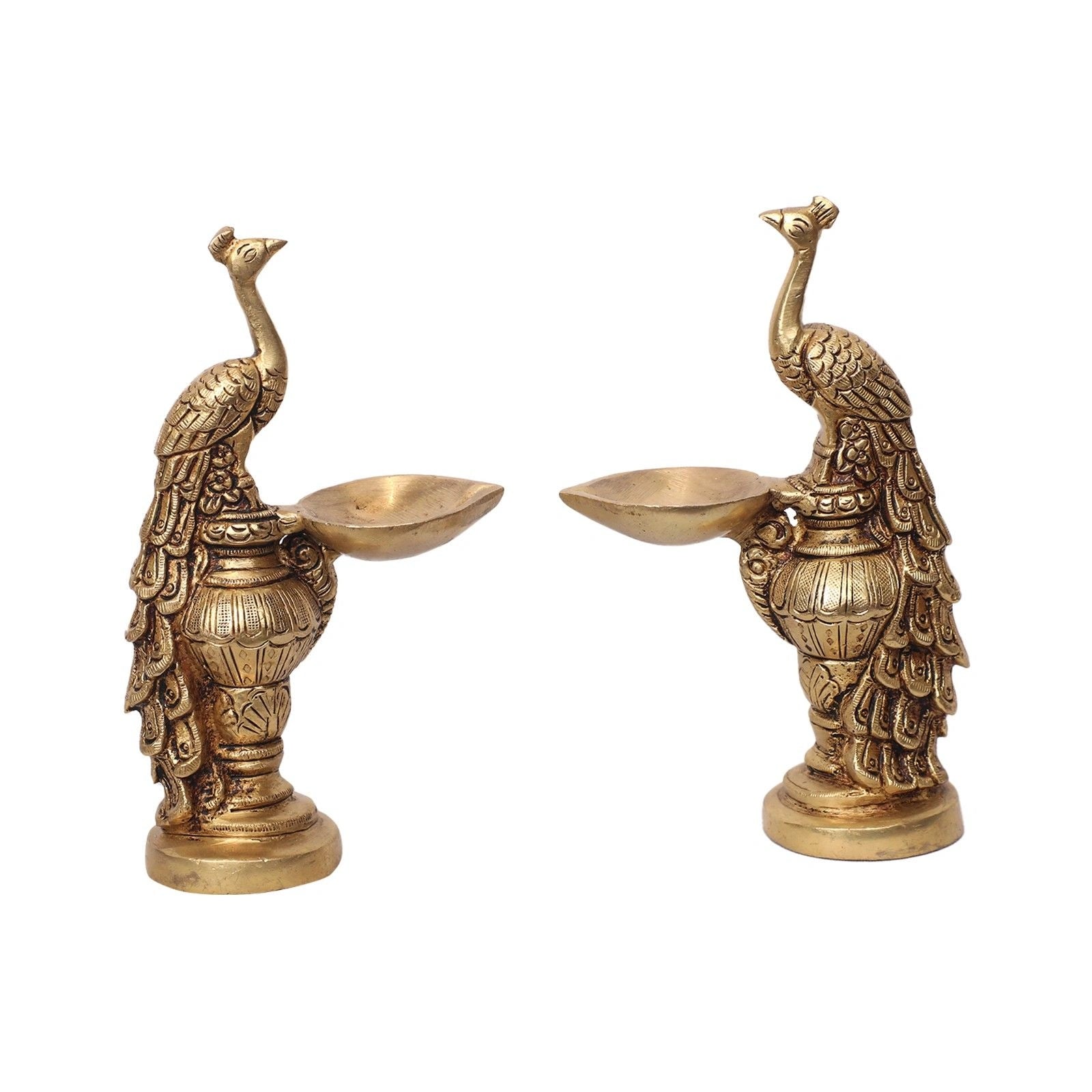 Brass Peacock Deepak Set Of 2