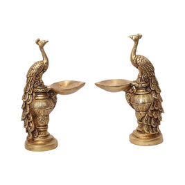 Brass Peacock Deepak Set Of 2