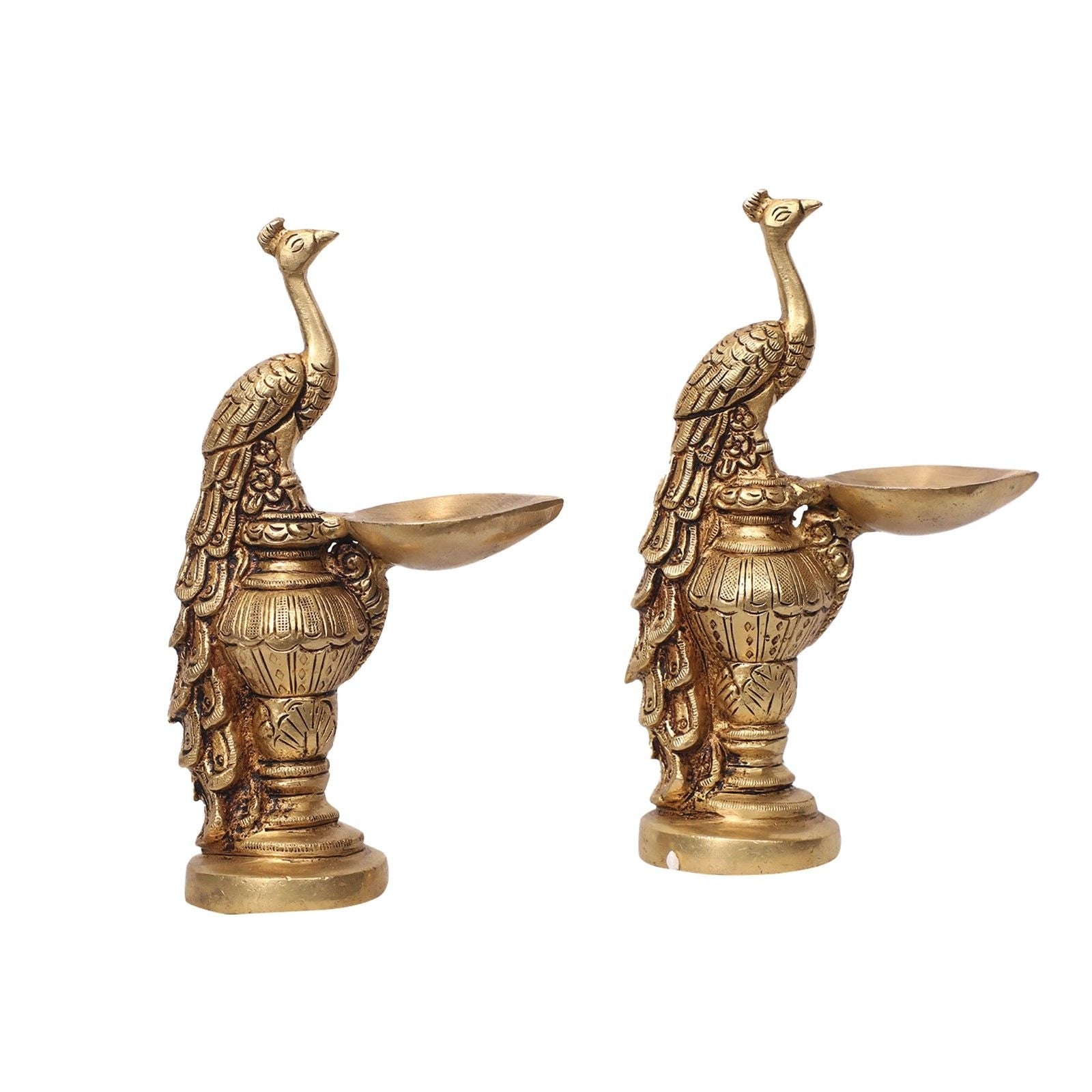 Brass Peacock Deepak Set Of 2