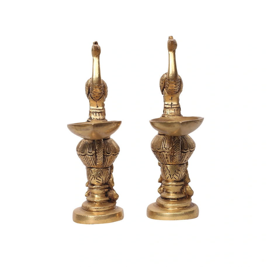Brass Peacock Deepak Set Of 2