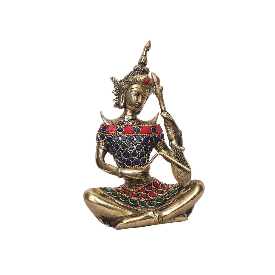 Brass Thai Musical Lady With Stone Work
