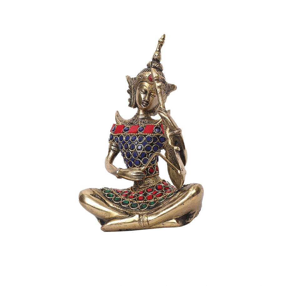 Brass Thai Musical Lady With Stone Work