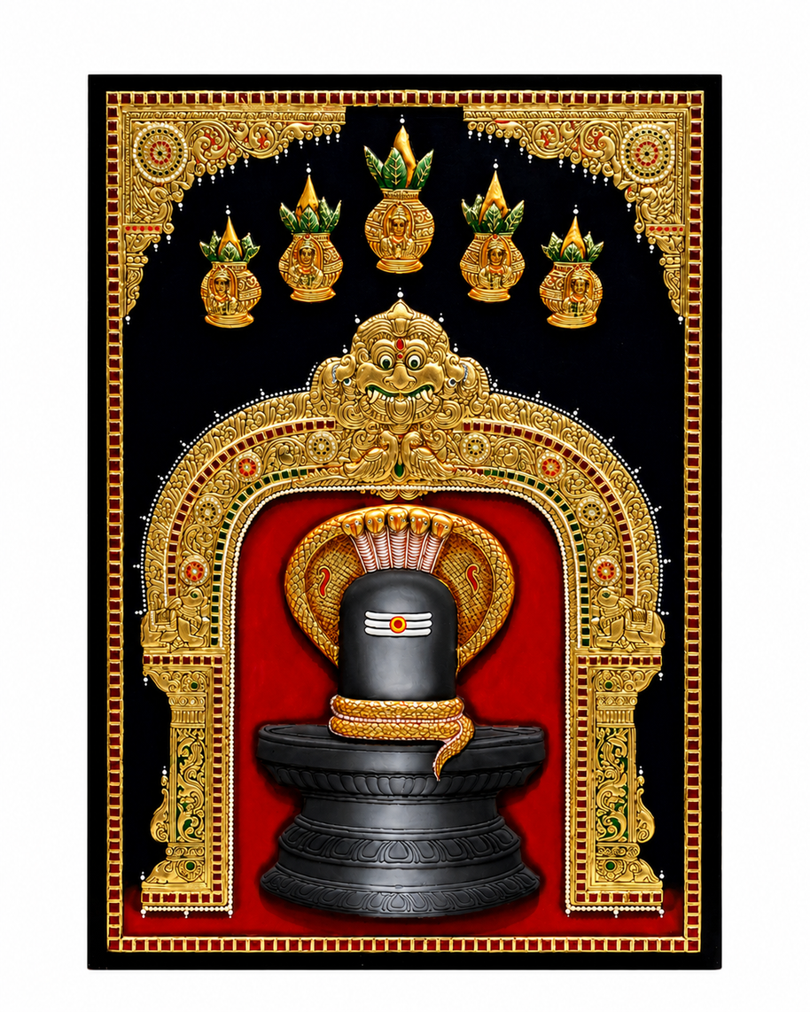 Embossed Lord Malleshwara Swamy Tanjore Painting 36 × 24 Inches | Handmade 22K Gold Foil Wall Art