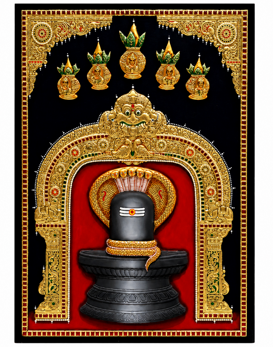 Embossed Lord Malleshwara Swamy Tanjore Painting 36 × 24 Inches | Handmade 22K Gold Foil Wall Art