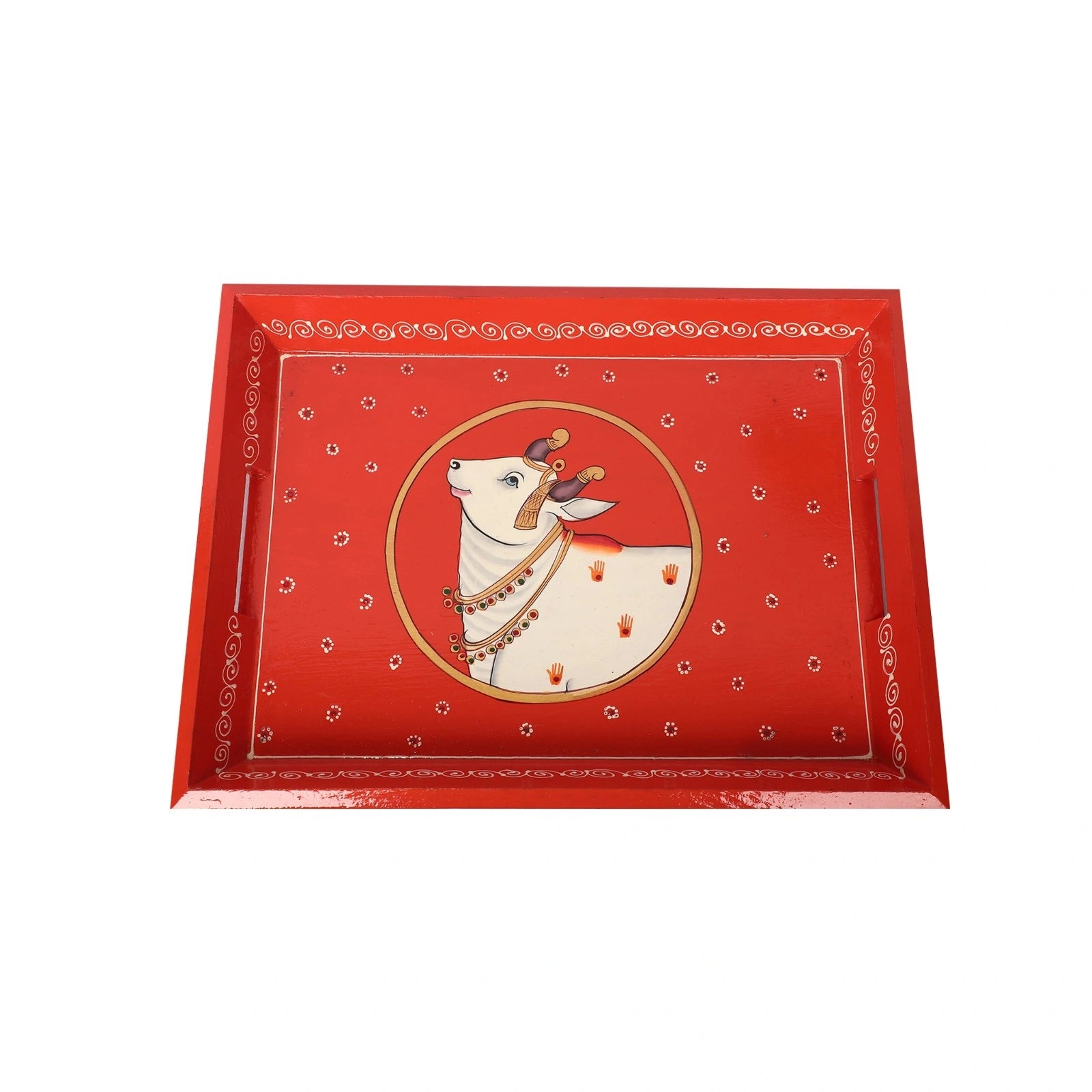 Wooden Serving Tray with Hand-Painted Folk Art