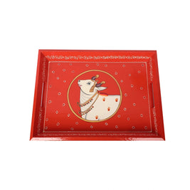 Wooden Serving Tray with Hand-Painted Folk Art
