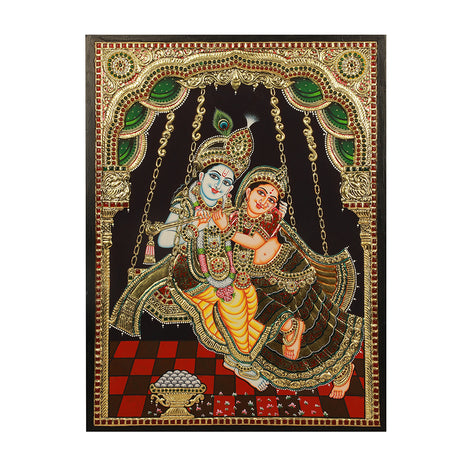 Radha Krishna Swing Tanjore Painting ( Against Order/ Dispatch in 45 Days)