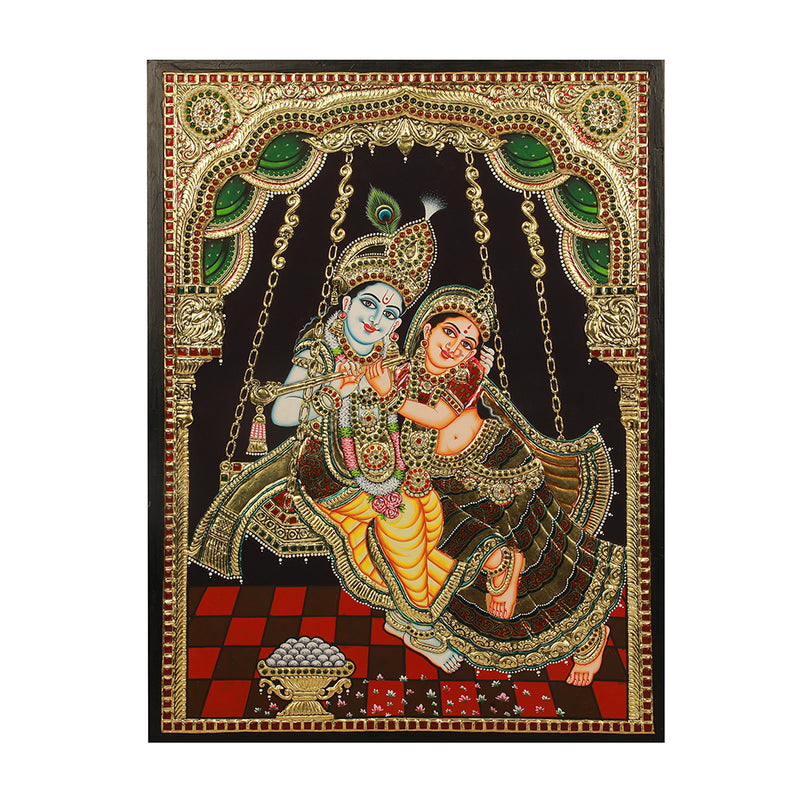 Tanjore Painting Swing Radhakrishna( Against Order/ Dispatch in 45 Days)