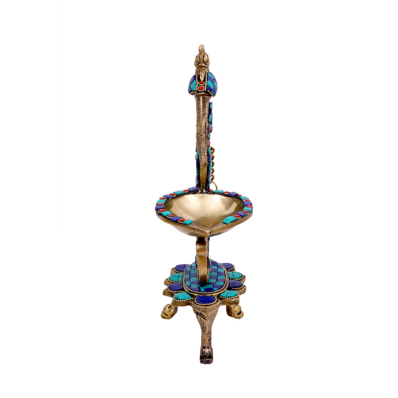 Brass Diya With Stand Stone Work