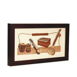 Indian Classical Musical Instrument Wooden Carving Frame