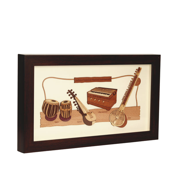 Indian Classical Musical Instrument Wooden Carving Frame