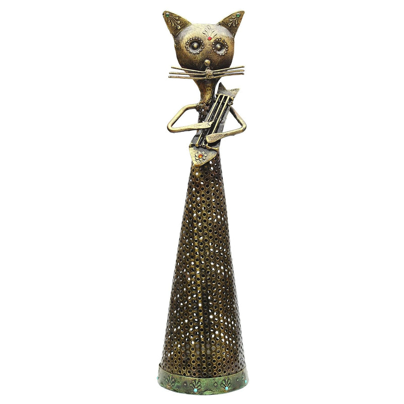Ao 14In Iron Painted Jali Cut Cat T. Light Musician ragaarts.myshopify.com