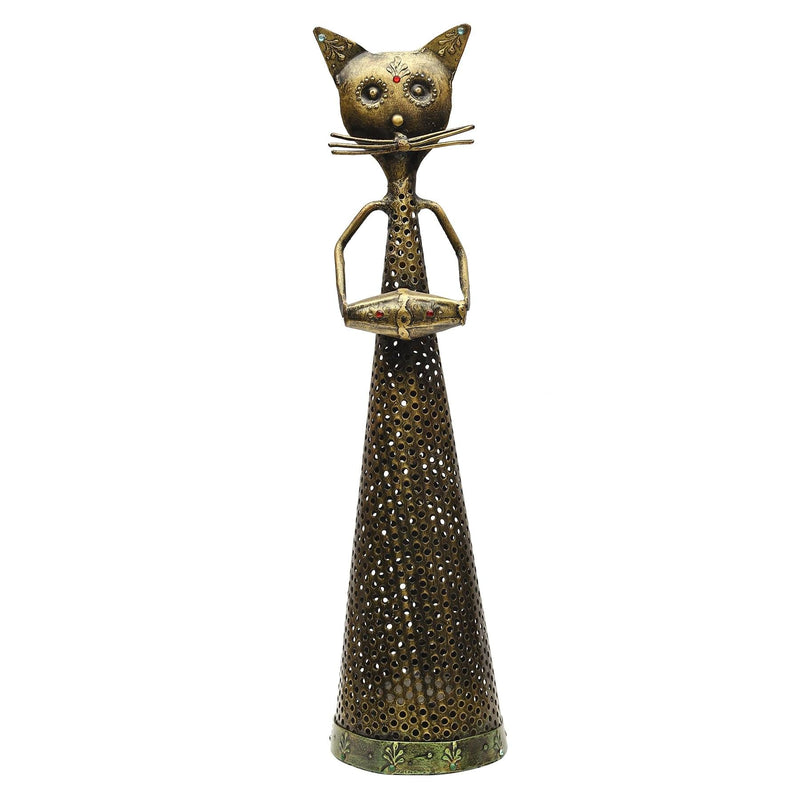 Ao 14In Iron Painted Jali Cut Cat T. Light Musician ragaarts.myshopify.com