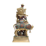 Brass Krishna Standing Stone Work