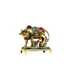 Brass Cow & Calf With Lakshmi - Stone Work