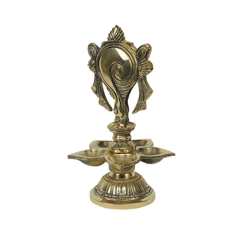 Brass Shanku Chakra With 5 Diya