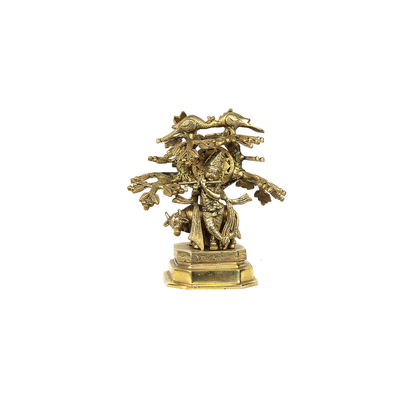Brass Tree Cow Krishna