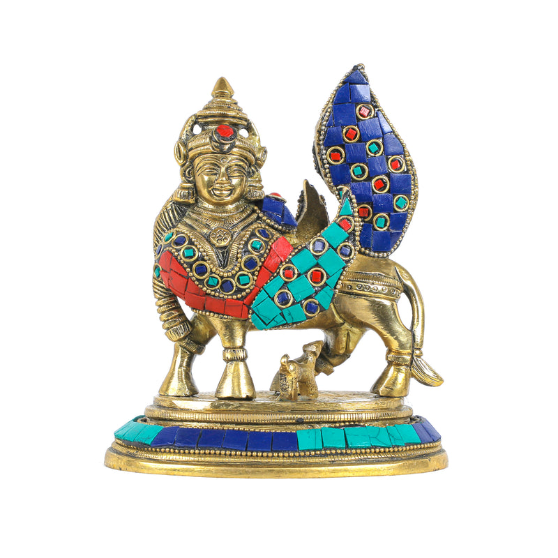 Brass Kamadhenu with Stonework