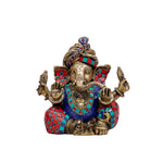 Turban Ganesh - Brass Idol - Stone Work