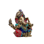 Turban Ganesh - Brass Idol - Stone Work