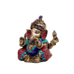 Turban Ganesh - Brass Idol - Stone Work