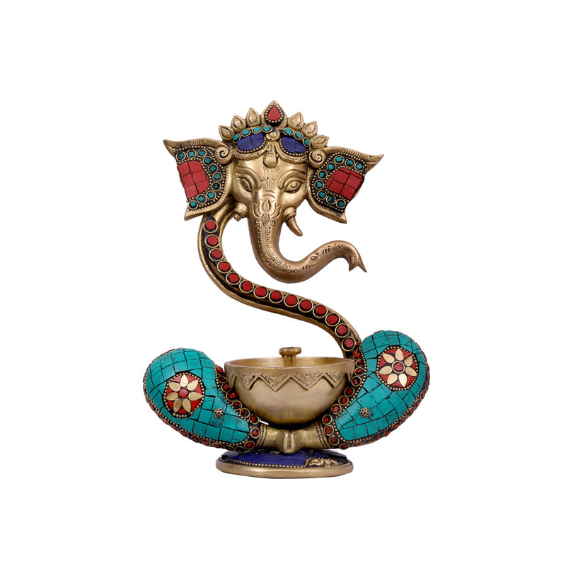 Brass Ganesh Diya with Stone Work
