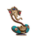 Brass Ganesh Diya with Stone Work