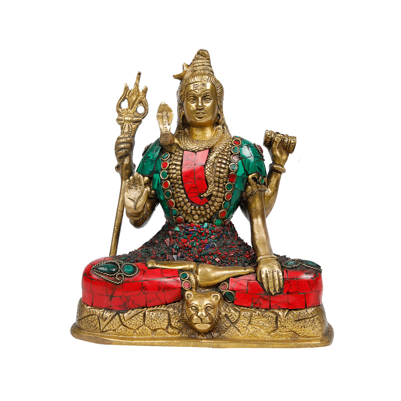 Brass Shiva with Colourful Stone Work