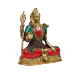Brass Shiva with Colourful Stone Work