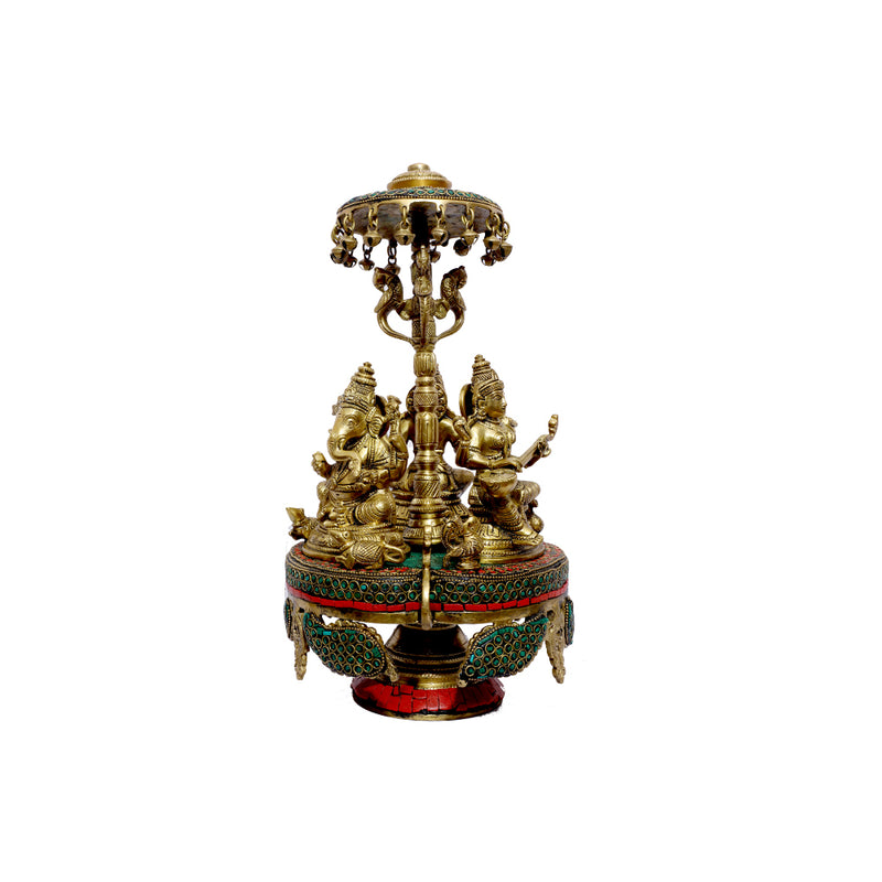 Brass Ganesh, Laxmi, Saraswati Revolving Set