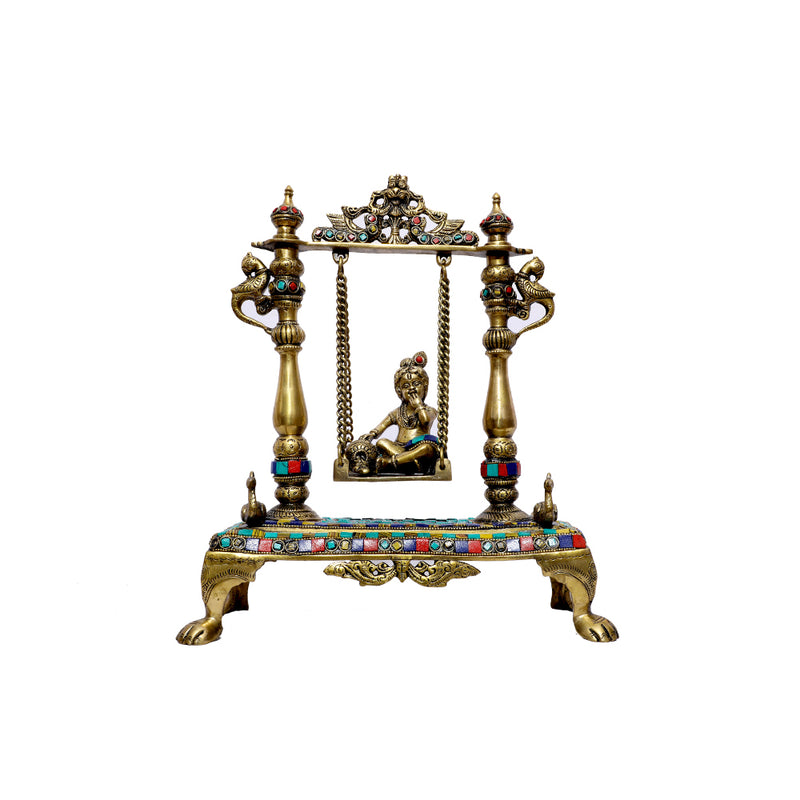 Brass Krishna Jhoola With Stone Work